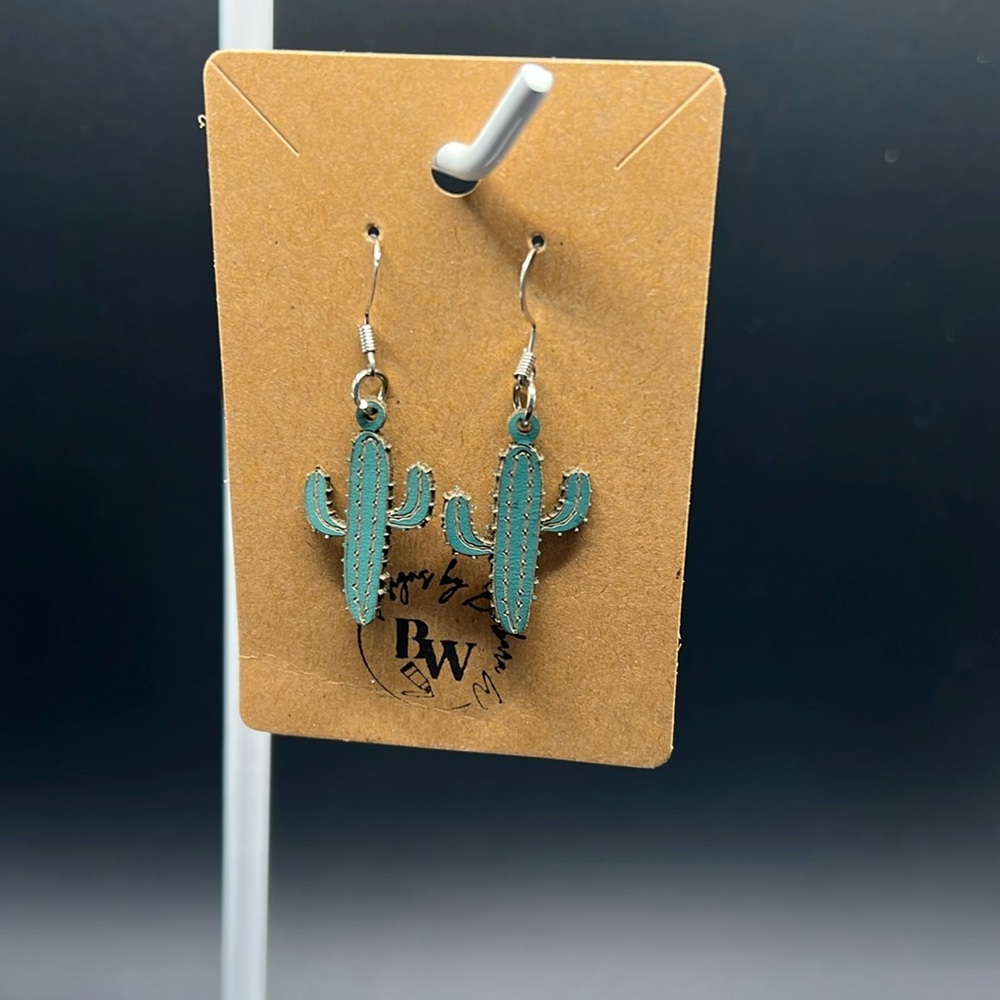 Handmade saguaro cactus earrings on hypoallergenic stainless steel hardware.